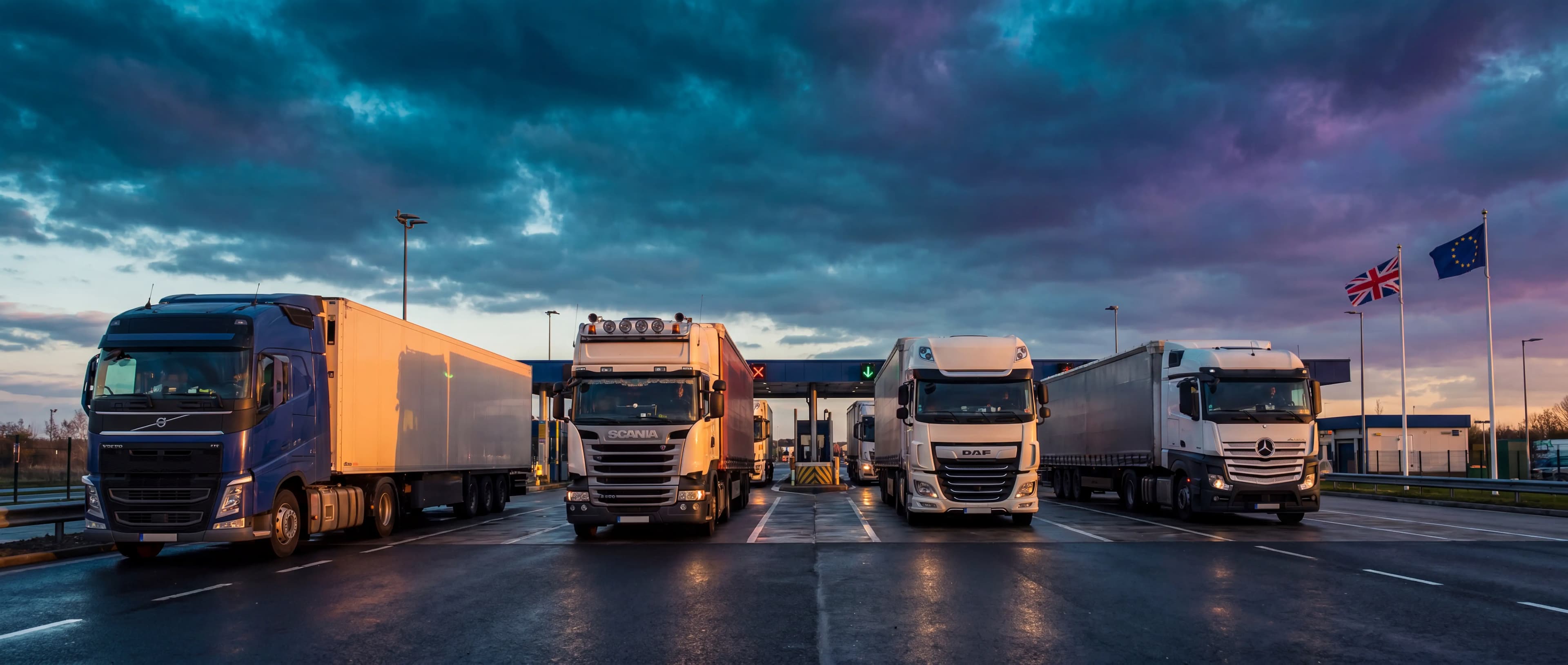 Freight trucks at a border crossing